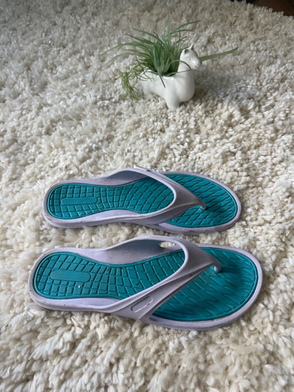 Comfortable Teal Footbed nonslip beach swim summer sandal Flip Flops with Lavend - Picture 3 of 5